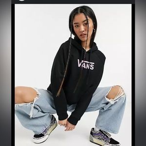 Vans 🔥 Flying V Boxy Cropped Hoodie Sweatshirt Logo Graphic Print Sz M